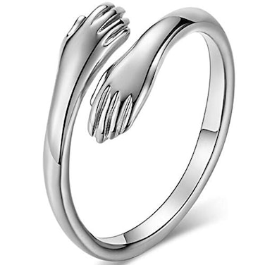 JUDE Jude Jewelers Stainless Steel Hand Style Hug Embrace Statement Promise Anniversary Ring Silver 10