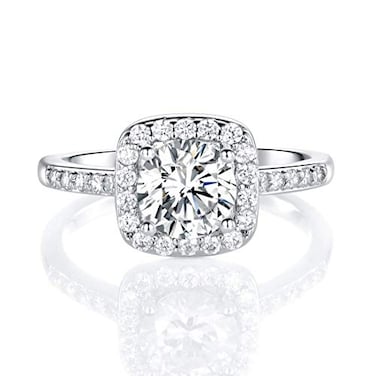 MDFUN 18K White Gold Plated Cubic Zirconia Promise Halo Engagement Promise Eternity Ring for Women Brass 55