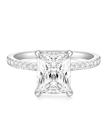 TIGRADE 4CT Engagement Ring for Women Radiant Cut Cubic Zirconia Wedding Band CZ Promise Anniversary Ring Size 313 Silver Size 6