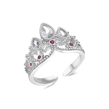 Dtexhif Princess Crown Ring for Women CZ Inlaid Open Ring Heart Shaped Promise Ring Rapunzel Crown Ring Adjustable Jewelry Gift Silver