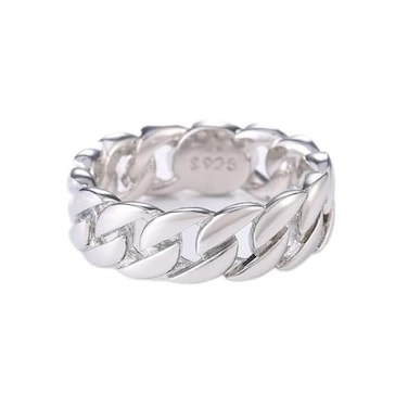 QUSIIOSLK 925 Sterling Silver 7mm Wide Cuban Link Chain Ring Hip Hop Stackable Celtic Knot Ring Twisted Chunky Dome Biker Ring Jewelry Gift for Men Size12 Silver