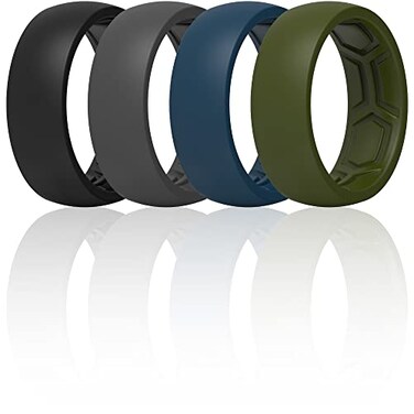 ThunderFit Silicone Rings for Men Breathable Patterned Design Rubber Wedding Engagement Bands 87mm Wide 22mm Thick 147 Variety Multipack
