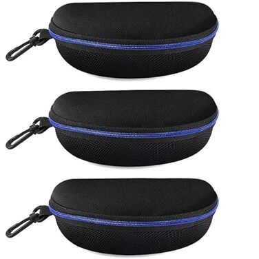 alladaga 3 Pack Zipper Shell Eyeglasses and Sunglasses Case with Plastic Carabiner Hook Blue
