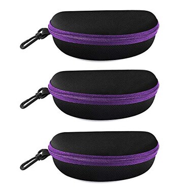 alladaga 3 Pack Zipper Shell Eyeglasses and Sunglasses Case with Plastic Carabiner Hook Purple