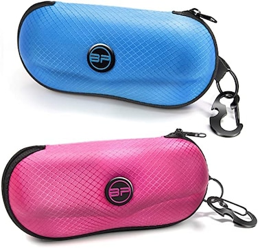 BLUPOND 2 Set Sunglasses Case Semi Hard EVA Shell with Metal Hanging Hook Belt Clip Sun Glasses Storage Pink Blue