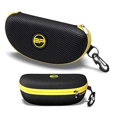 BLUPOND Knight Visor Large Sunglasses Case with Metal Carabiner Zipper EVA Semi Hard Frame Glasses Case for Men Women
