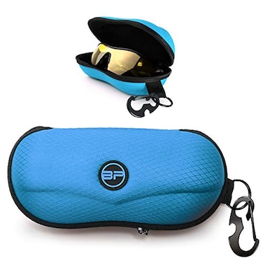 BLUPOND Sunglasses Case Semi Hard EVA Shell with Metal Hanging Hook Belt Clip Sun Glasses Storage Light Blue