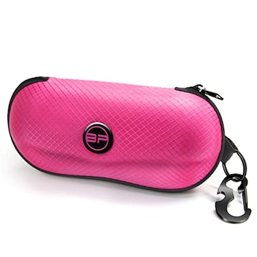 BLUPOND Sunglasses Case Semi Hard EVA Shell with Metal Hanging Hook Belt Clip Sun Glasses Storage Pink