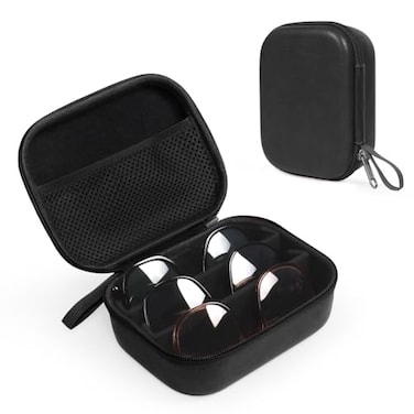 Bukere Travel Sunglasses Organizer Case PU Leather Adjustable Slots for Multiple Glasses Hard Eyewear Box for Men Women