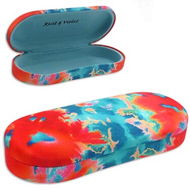 MyEyeglassCase Hard eyeglass case in Tie Dye Microfiber Print Glasses Case Hard Shell Holder with Microfiber Drawstring Pouch Cleaning Cloth Protective Small to Medium frames AS166L TD ORANGE