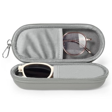 Huvon Double Eyeglasses Case Dual Glasses Sunglasses Organizer with Zipper Closure Eyewear Storage Box for Men Women Travel Grey