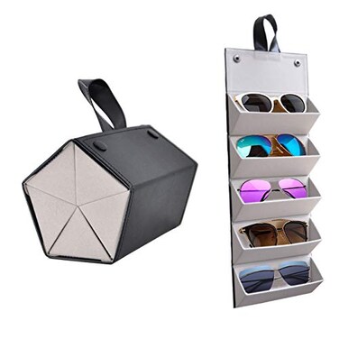 Kenpal Sunglasses Storage Organizer Holder Foldable Travel Case with 5 Slot Compartments for Multiple Glasses Black