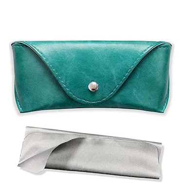 LogHog Portable Leather Glasses CaseDurable Soft Reading Eyeglass Pouch Slim Case for Women Men Horizontal Sunglasses Case ButtonTeal