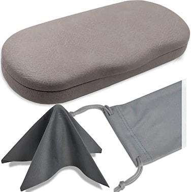 MyEyeglassCase Glasses Case Hard Shell for Small Medium Frames Eyeglass Clam Shell Hard Case for Men Women Travel Eyewear Holder with Cleaning Fabric Cloth Protective Storage AS196 Lt Grey