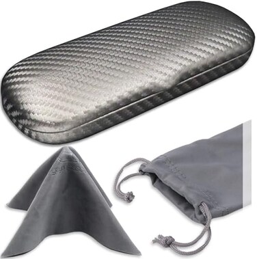 MyEyeglassCase Small eyeglass case Slim glasses case hard shell with Microfiber Pouch and Cloth Reading Glasses case Protective S5 Carbon Silver