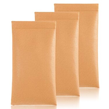 TRIUMPH VISION Squeeze Leather Sunglasses Pouch 3 Pack Spring Storage Glasses Case Holder Eyeglass Sleeve Khaki