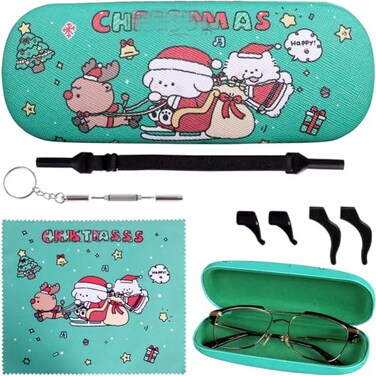 ADBGV Cute Eyeglass Cases Hard Shell Storage Case Protective Box With Glasses Cloth Adjustable Glasses Strap Ear Grips Hook