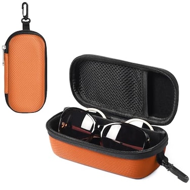 Bukere Double Eyeglasses Case with Adjustable Slots EVA Hardshell Travel Dual Glasses Sunglasses Organizer for Men Women 2 Slots Orange