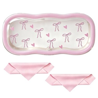 CasaPopz Glasses Case Hard Shell Clear Bow Eyeglass Case Cute Coquette Holder for Sunglasses and Reading Glasses