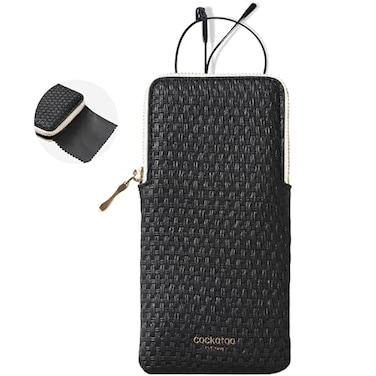 Cockatoo Portable Glasses Case DropResistant Eyewear Storage Pouch Slim Soft Case for Sunglasses with Cleaning Cloth Black