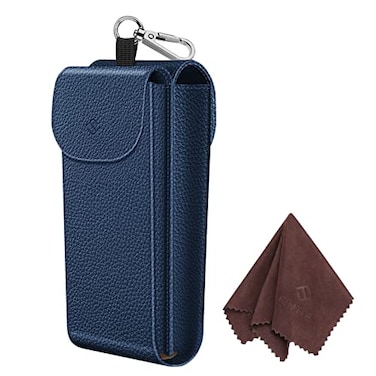 FINTIE Double Glasses Case with Carabiner Hook Portable Vegan Leather Eyeglass Case Antiscratch Sunglasses Pouch Navy