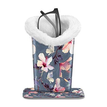 FINTIE Plush Lined Eyeglasses Holder Glasses Stand Case Antiscratch Glasses Storage Organizer for Desk Nightstand Office Blooming Hibiscus