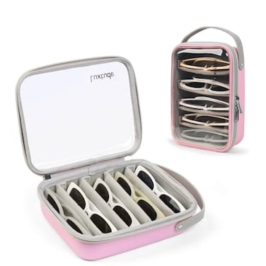 Luxtude Travel Sunglasses Organizer Case for Women Men Glasses Case Multiple Pairs with Adjustable Slots Hard Shell Sunglass Storage Cases Clear Eyeglass Organizer for Multiple Glasses
