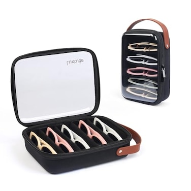 Luxtude Travel Sunglasses Organizer Case for Women Men Glasses Case Multiple Pairs with Adjustable Slots Hard Shell Sunglass Storage Cases Clear Eyeglass Organizer for Multiple Glasses Black