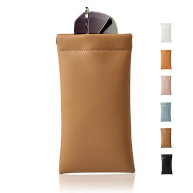 MEIBOOCH Squeeze Top Sunglass Case New Organosilicon Soft PU Leather Eyeglass Glass Case Travel Large Sunglasses Pouch Modern minimalist Brown