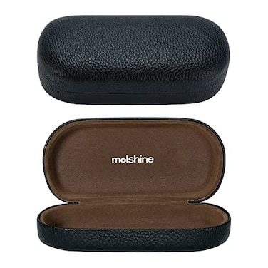 molshine Hard Shell Leather Sunglasses CaseClassic Large Glasses Case for Women MenSunglass Eyeglasses Black