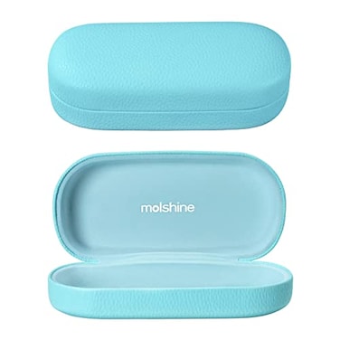 molshine Hard Shell Leather Sunglasses CaseClassic Large Glasses Case for Women MenSunglass Eyeglasses Blue