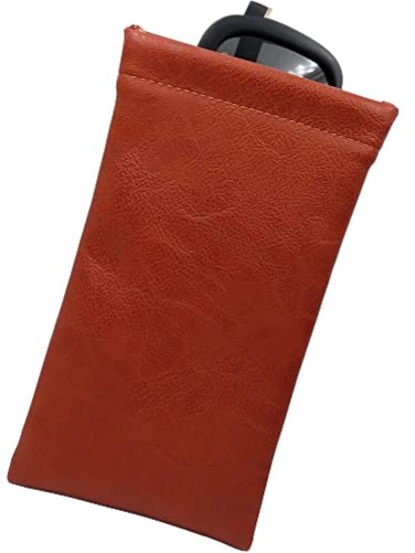 MyEyeglassCase Soft Sunglasses Case Distressed Brown Leatherette Soft Eyeglass Pouch Squeeze Top XL Eyeglass Case with Cleaning Cloth Glasses Case Smart Phone Case CT8 BROWN