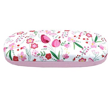 Outman Hard Shell Light Portable Eyeglasses Case Glasses Case Spectacles Box for Sunglass Reading Glasses White with flower
