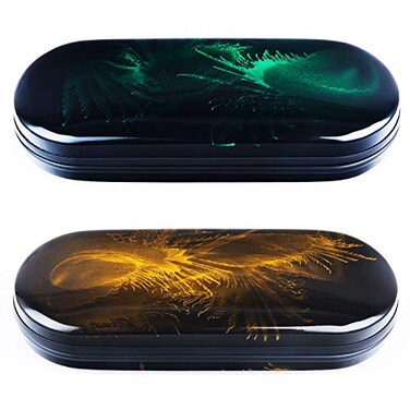Vemiss Hard Shell Eyeglass Cases Lightweight Portable Glasses Case for Women Men 2 Pack Green Yellow