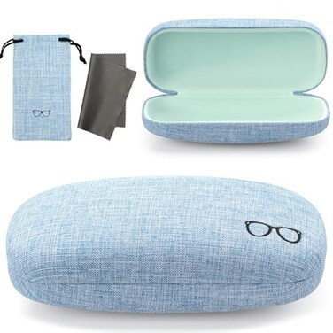 Vemiss Hard Shell Sunglasses Case Large Linen Fabric Protective Glasses Case for Men Women Durable Large Blue