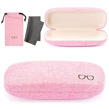 Vemiss Hard Shell Sunglasses Case Large Linen Fabric Protective Glasses Case for Men Women Durable Small Pink