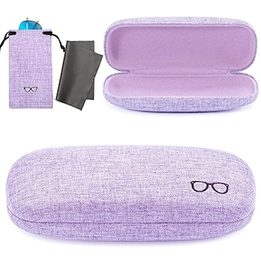 Vemiss Hard Shell Sunglasses Case Large Linen Fabric Protective Glasses Case for Men Women Durable Small Purple