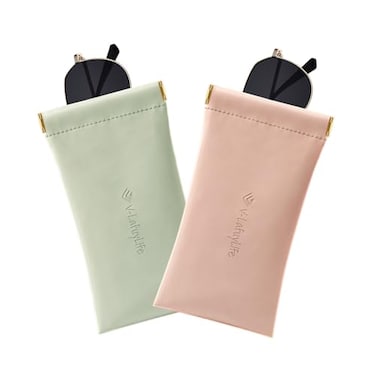 V-LAFUYLIFE VLAFUYLIFE Glasses Case Soft 2 Pack Portable Leather Squeeze Top Eyeglass Case AntiScratch Soft Sunglasses Case for WomenPinkGreen