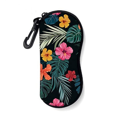 ZAXMEY Sunglasses Soft Case with Carabiner Ultra Light Neoprene Zipper Glasses Case Black Flower