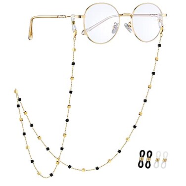JURYLOO Eyeglasses Chain for Women Girls Beaded Sunglass Neck Chain Glasses Strap Eyewear String Holder LanyardECBlackgoldbeads
