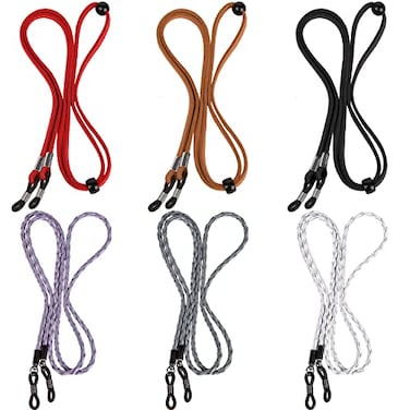 QINGZHE 6Pcs Women Eyeglass Strap Chains Antislip Eye Glasses Holder Around Neck Chains Straps Adjustable Leather Lanyards Eyeglass Straps Sport Eye Glasses String Holder Strap for Men Kids