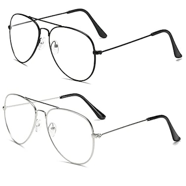 aisswzber Clear Aviator Glasses Lens Premium Classic Metal Frame Eyeglasses