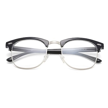 COASION Vintage SemiRimless Clear Glasses Fake Nerd Horn Rimmed Eyeglasses Frame Bright BlackSilver Rimmed