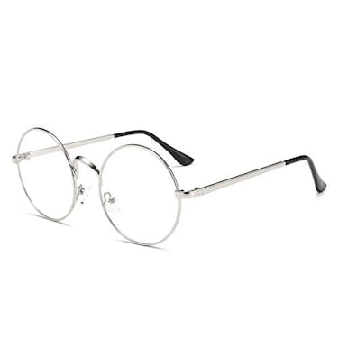 Dollger Halloween Round Glasses NonPrescription Blue Light Glasses for Men Women Metal Circle Frame Silver