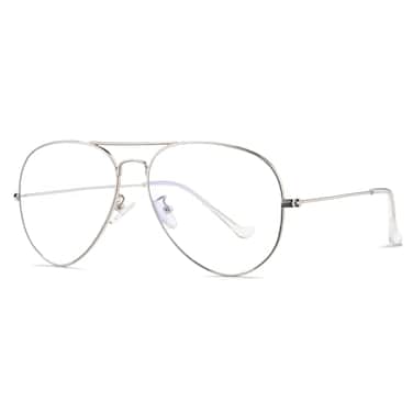 HJSTES Clear Lens Aviator Glasses for Women Men Classic Pilot Frame Nonprescription Clear EyeglassesSilver