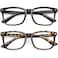 WOWSUN Unisex Stylish Nerd Nonprescription Glasses Eyeglasses Frames Fake Glasses 2020A2 2 Pack Glossy Black Frame Clear Lens Yellow Leopard Frame Clear Lens 53
