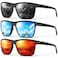 Fanshen Square Polarized Sunglasses for Men 3 Pack Lightweight UV Protection Sun Glasses for Driving Fishing Golf BlackIce BlueRed