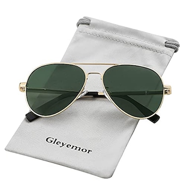 Gleyemor Kids Polarized Aviator Sunglasses for Juniors Teenagers Age 818 GoldG15