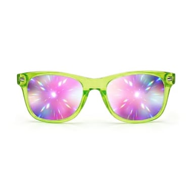 GloFX Ultimate Diffraction Glasses Transparent Green 3D Prism Rainbow Effect Great Edm Festival Concert Fireworks Christmas Lights and Rave Accessory Transparent Green Frames