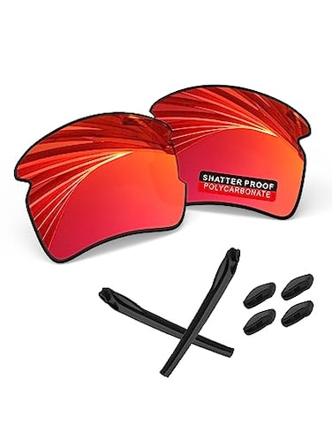 iLikeo PRO Polycarbonate Polarized Replacement Lenses Rubber Kits for Oakley Flak 20 XL OO9188 Sunglass Fire Red